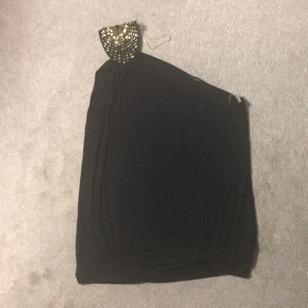 Off the shoulder top with gold sequin strap